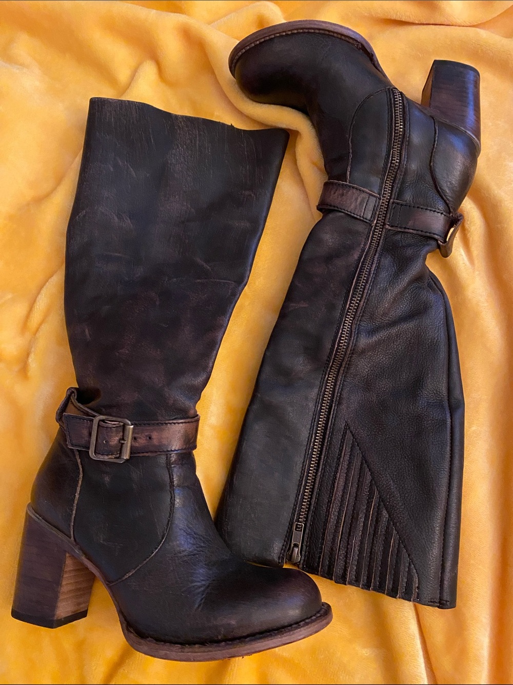 FreeBird Holland Knee High Vintage Distressed Heel Boot Boho Western Rodeo Sz 7 - Picture 2 of 12